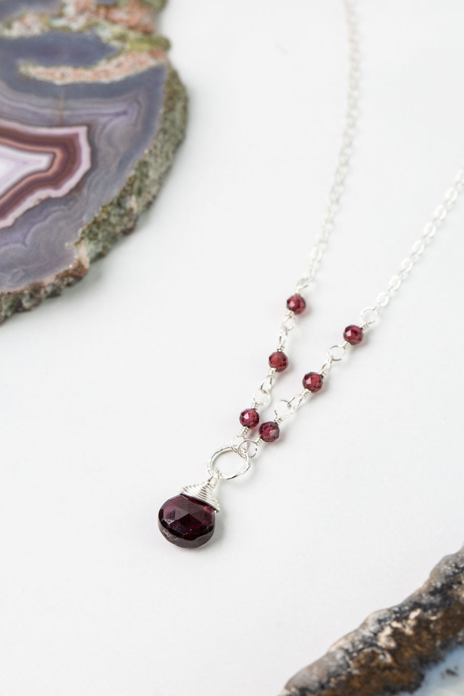 Birthstone 16-18" January Silver Garnet Simple Necklace