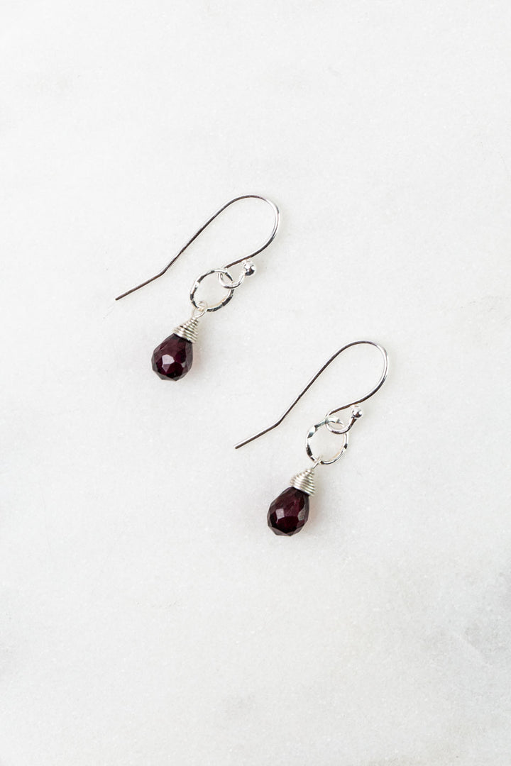 Birthstone January Silver Garnet Simple Earrings