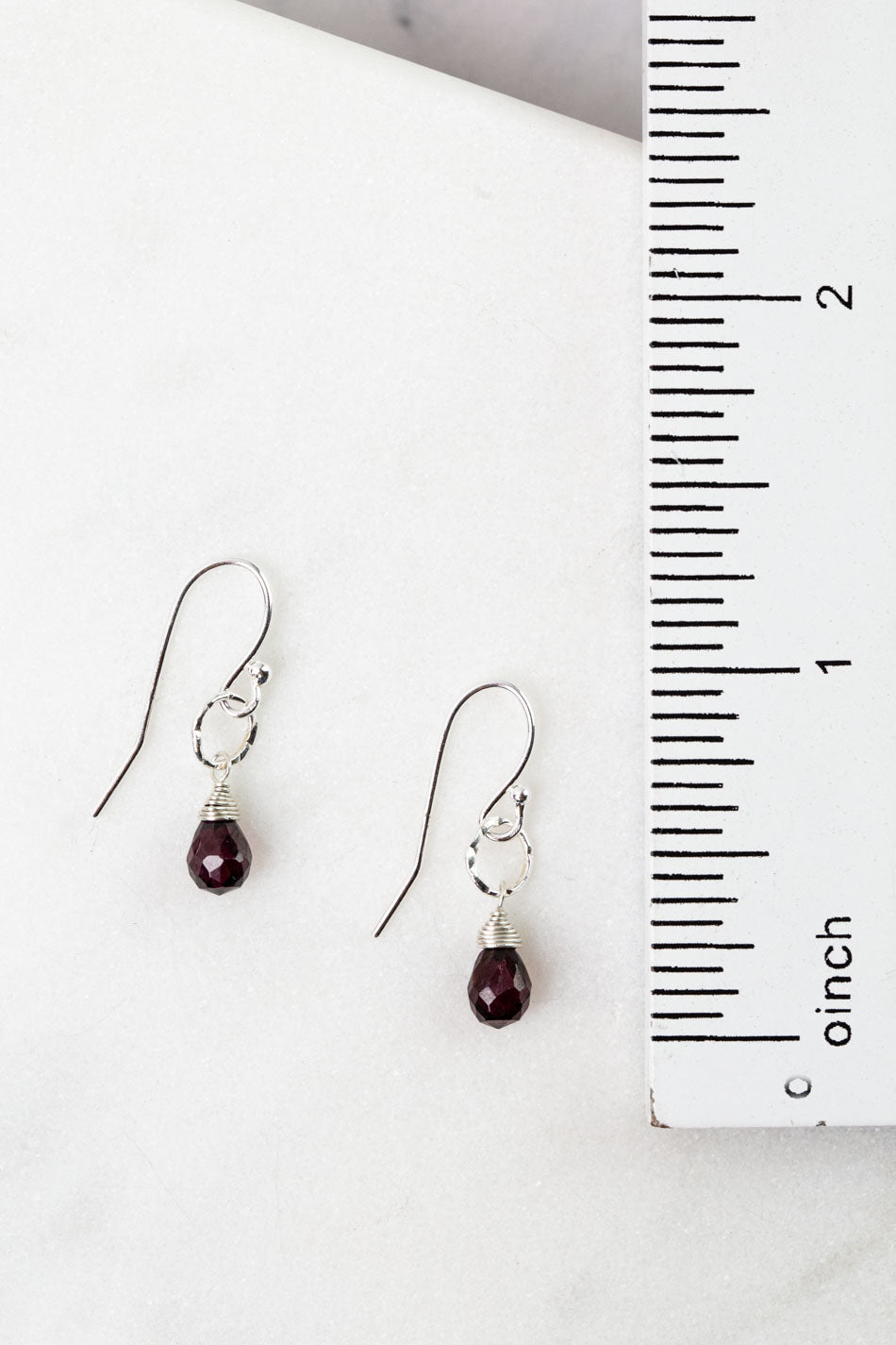 Birthstone January Silver Garnet Simple Earrings