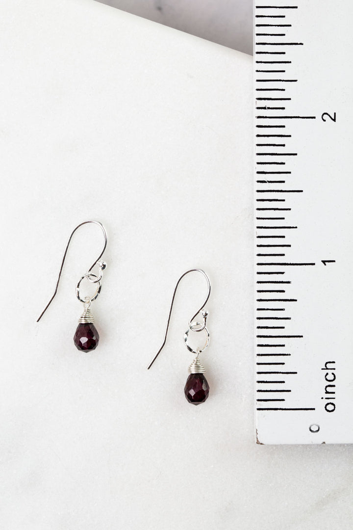 Birthstone January Silver Garnet Simple Earrings