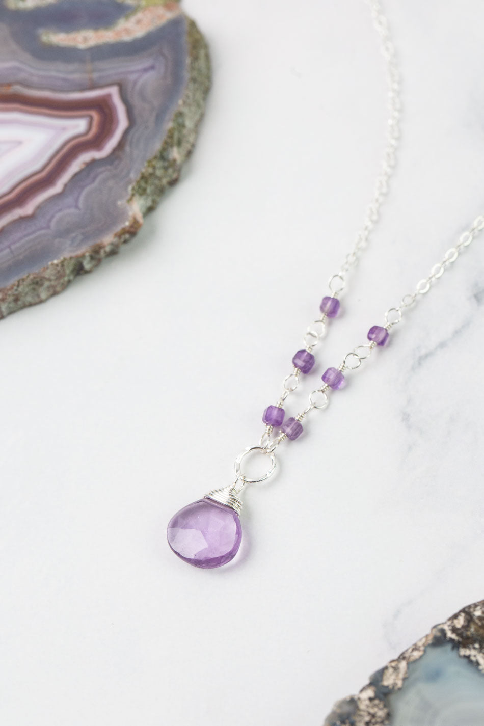 Birthstone 16-18" February Silver Amethyst Simple Necklace