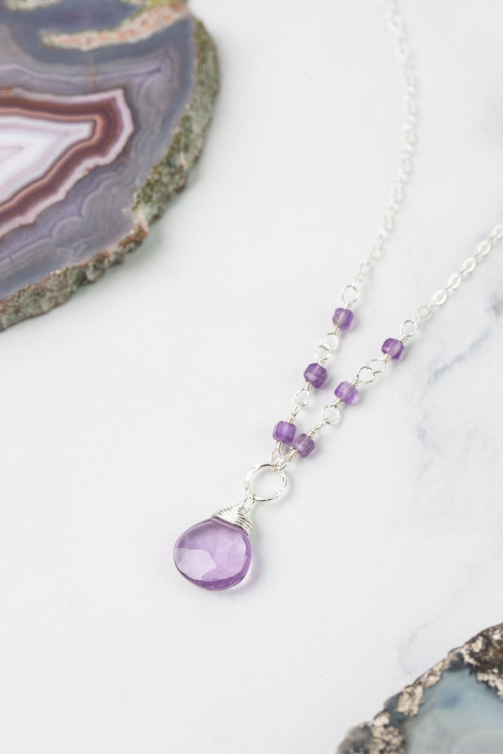 Birthstone 16-18" February Silver Amethyst Simple Necklace