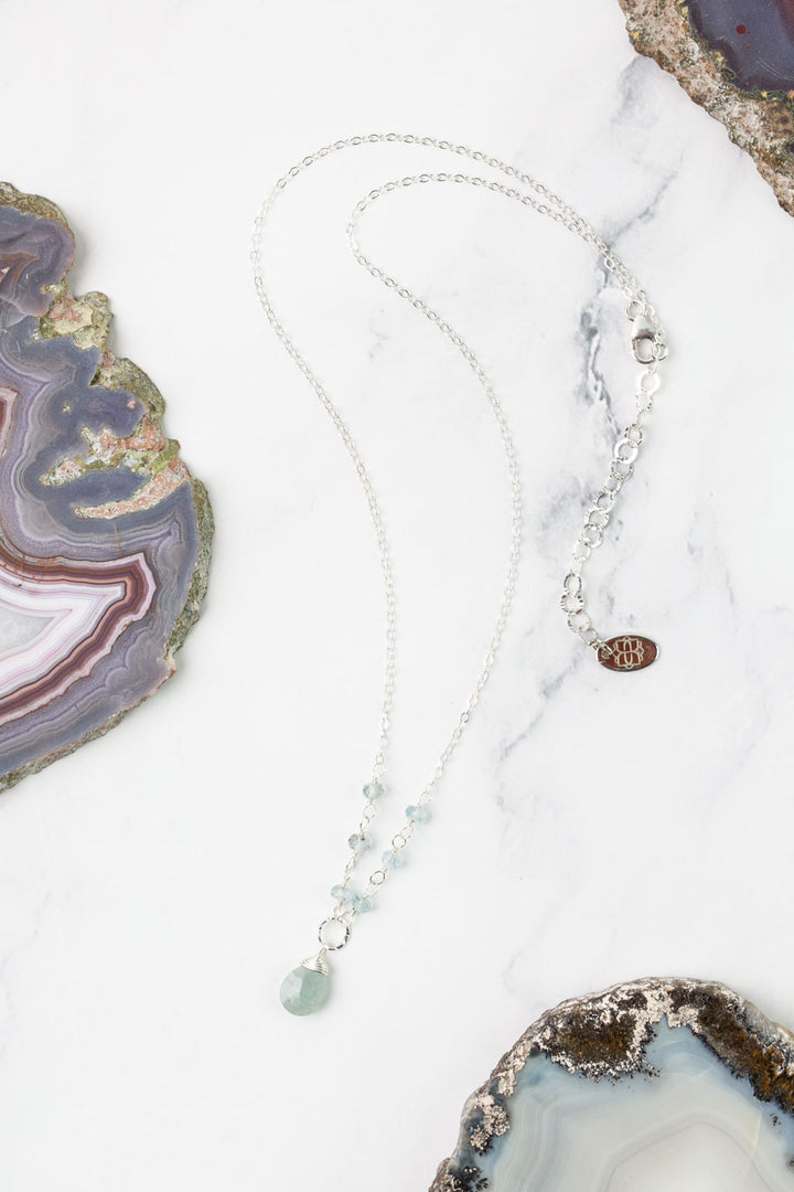 Birthstone 16-18" March Silver Aquamarine Simple Necklace
