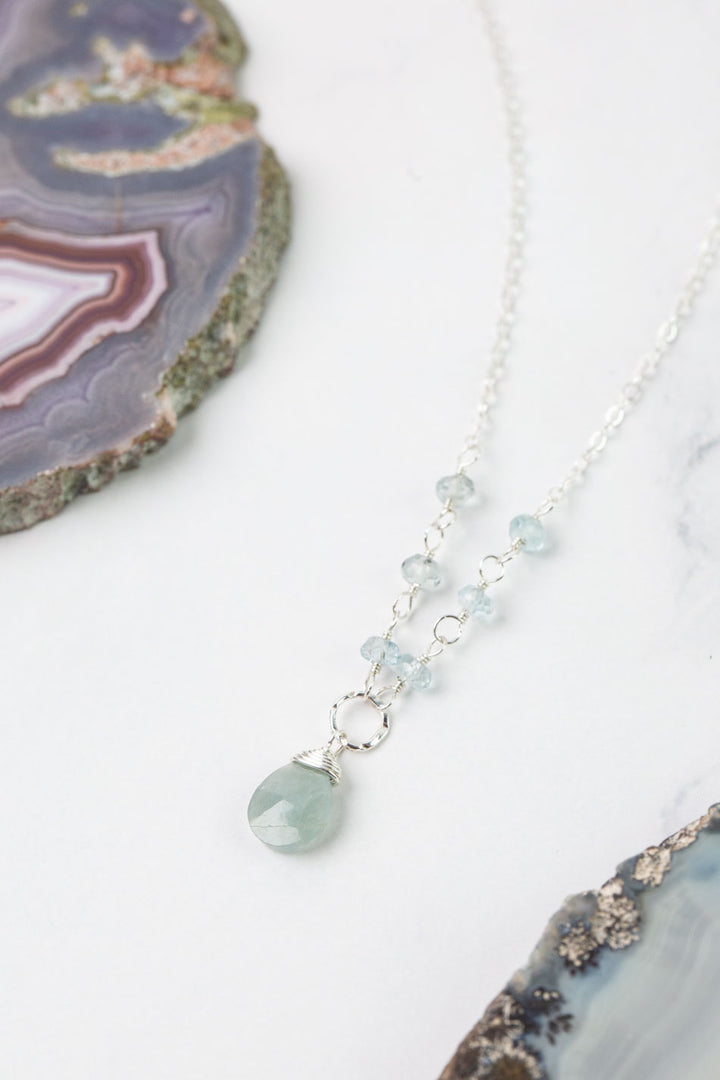Birthstone 16-18" March Silver Aquamarine Simple Necklace