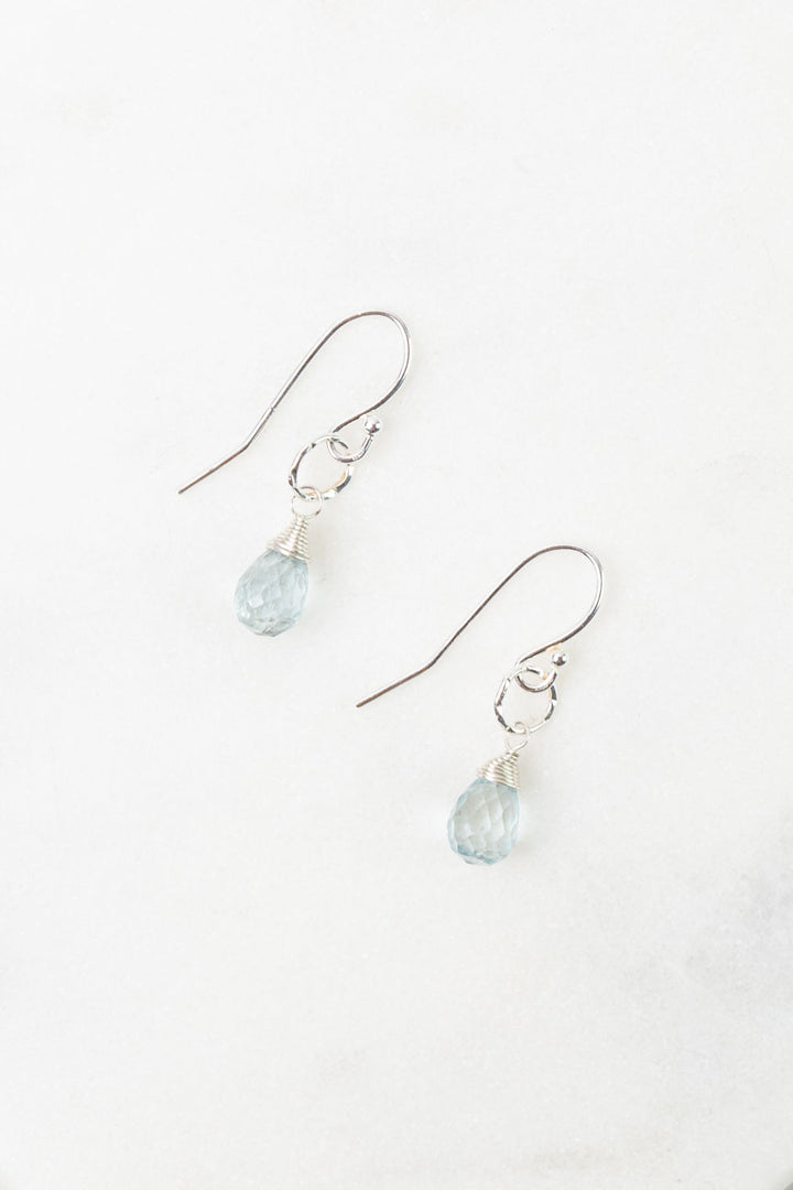 Birthstone March Silver Aquamarine Simple Earrings
