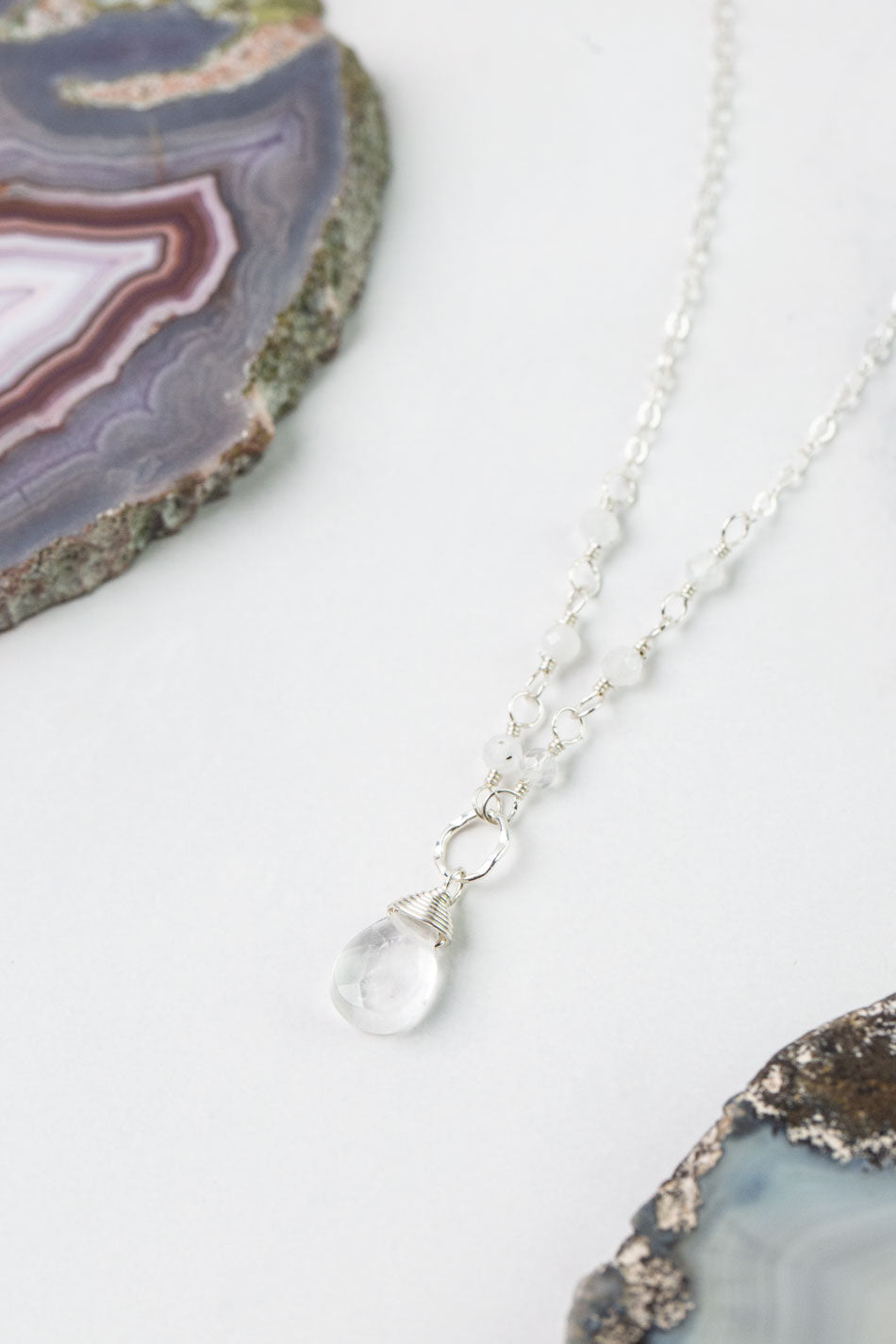 Birthstone 16-18" April Silver Clear Quartz Simple Necklace