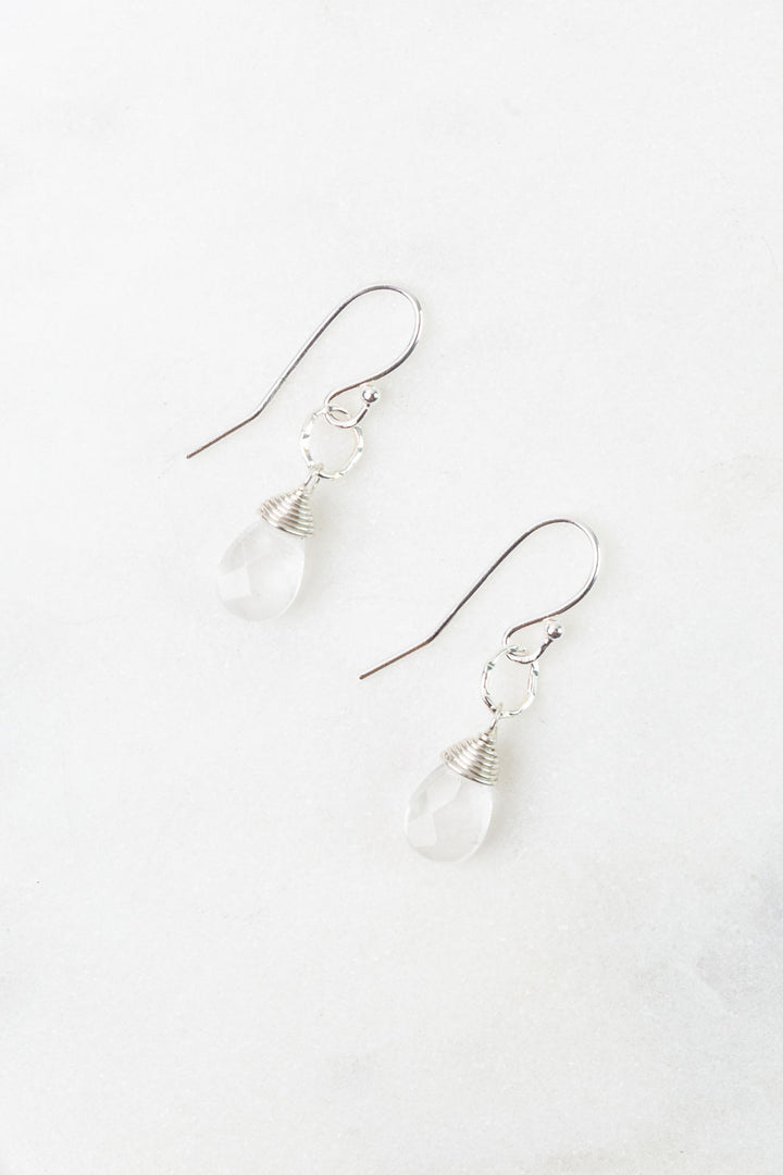 Birthstone April Silver Clear Quartz Simple Earrings