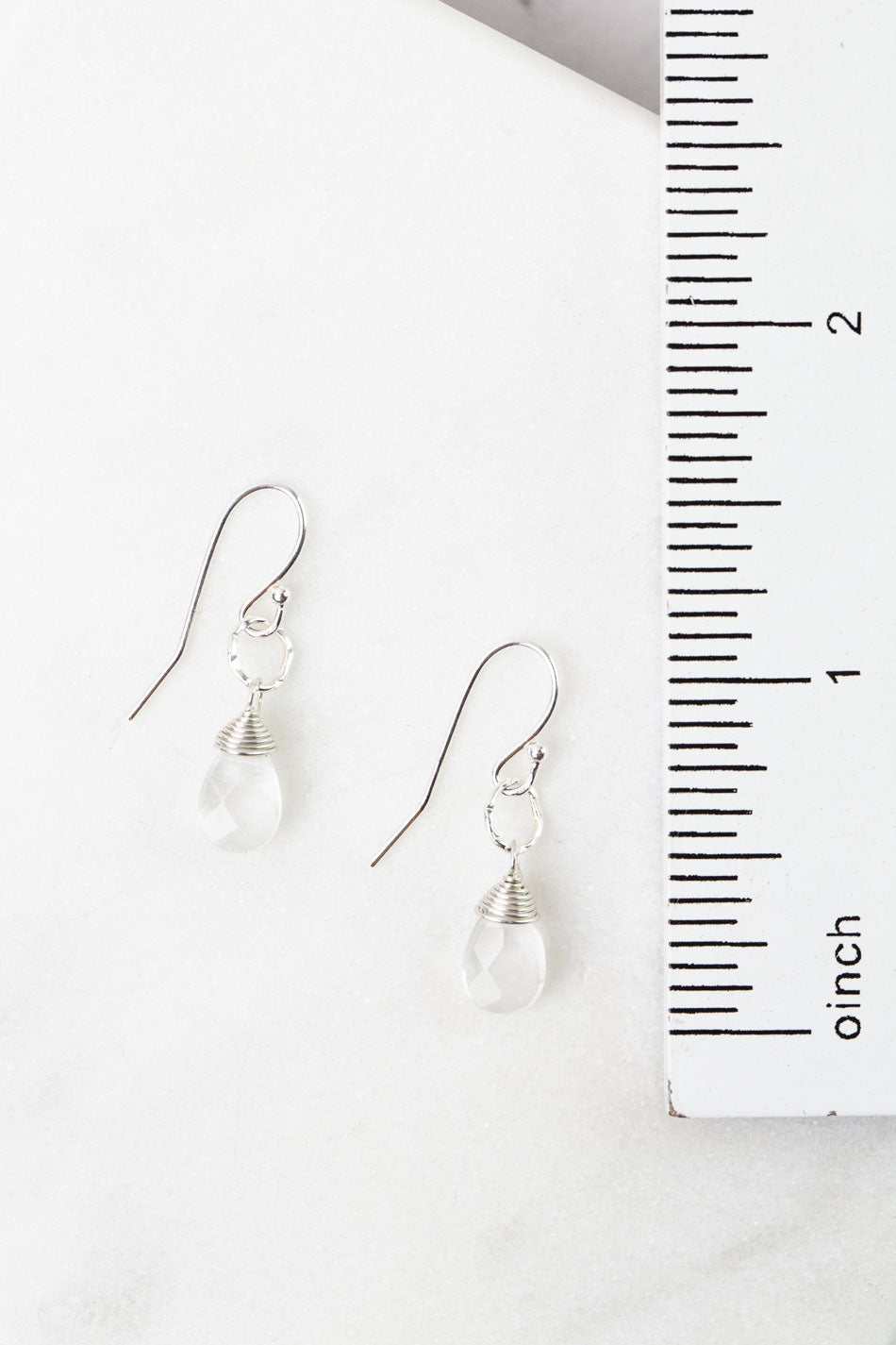 Birthstone April Silver Clear Quartz Simple Earrings