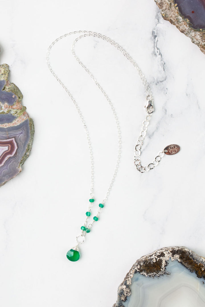 Birthstone 16-18" May Silver Green Onyx Simple Necklace