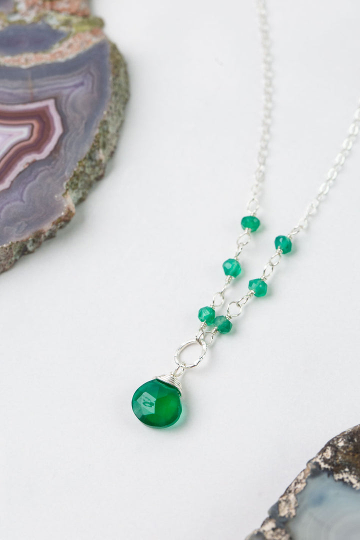 Birthstone 16-18" May Silver Green Onyx Simple Necklace