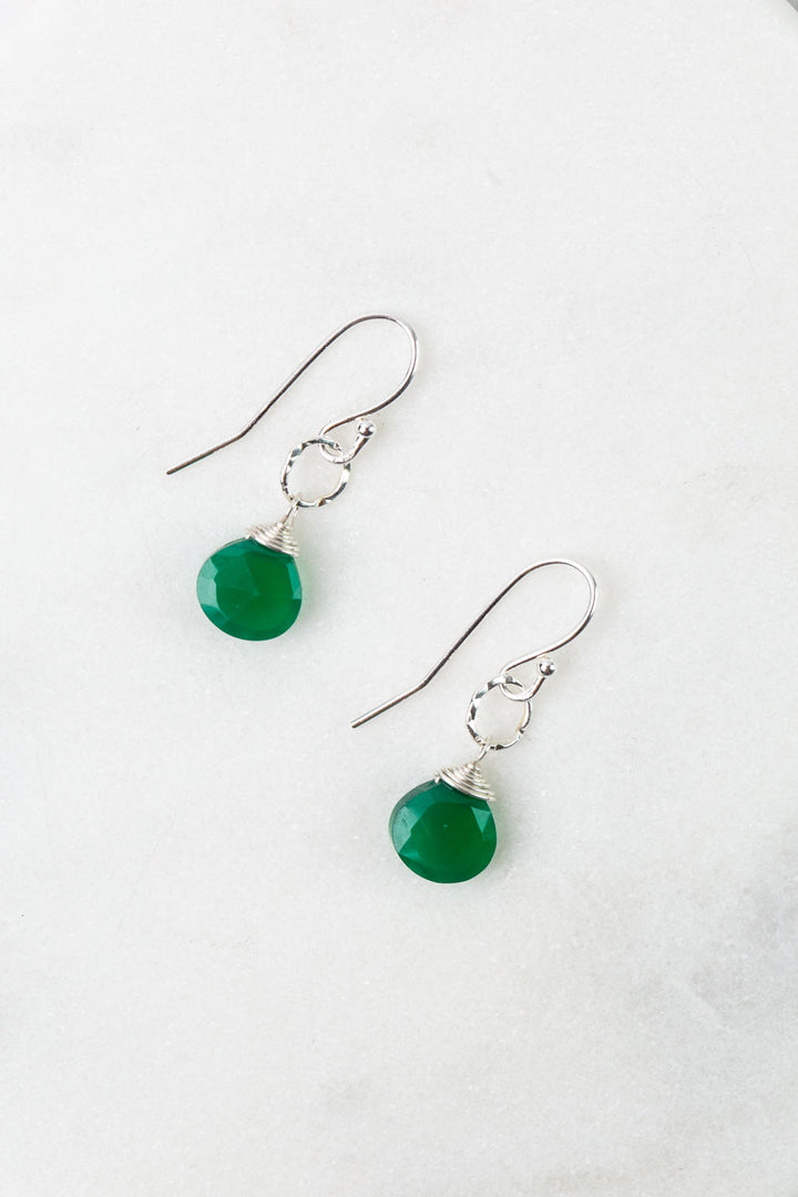 Birthstone May Silver Green Onyx Simple Earrings