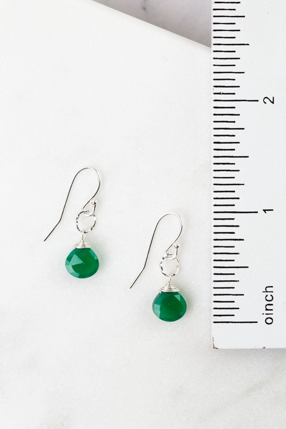 Birthstone May Silver Green Onyx Simple Earrings