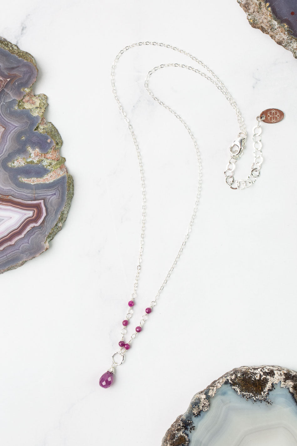 Birthstone 16-18" July Silver Ruby Simple Necklace