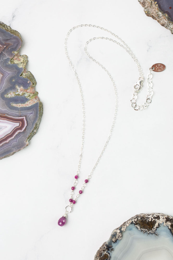 Birthstone 16-18" July Silver Ruby Simple Necklace