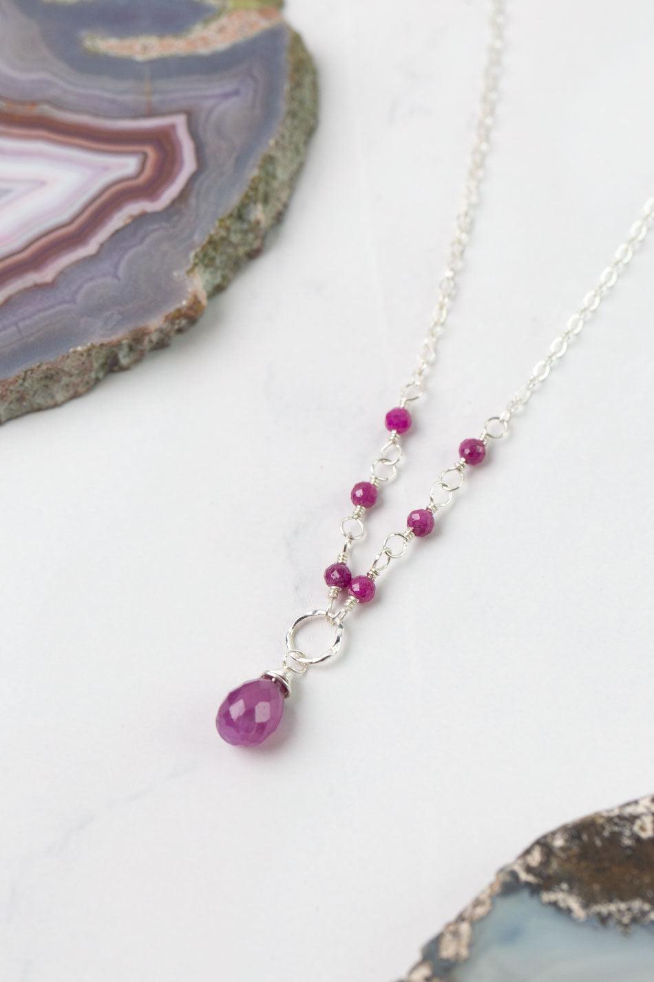 Birthstone 16-18" July Silver Ruby Simple Necklace