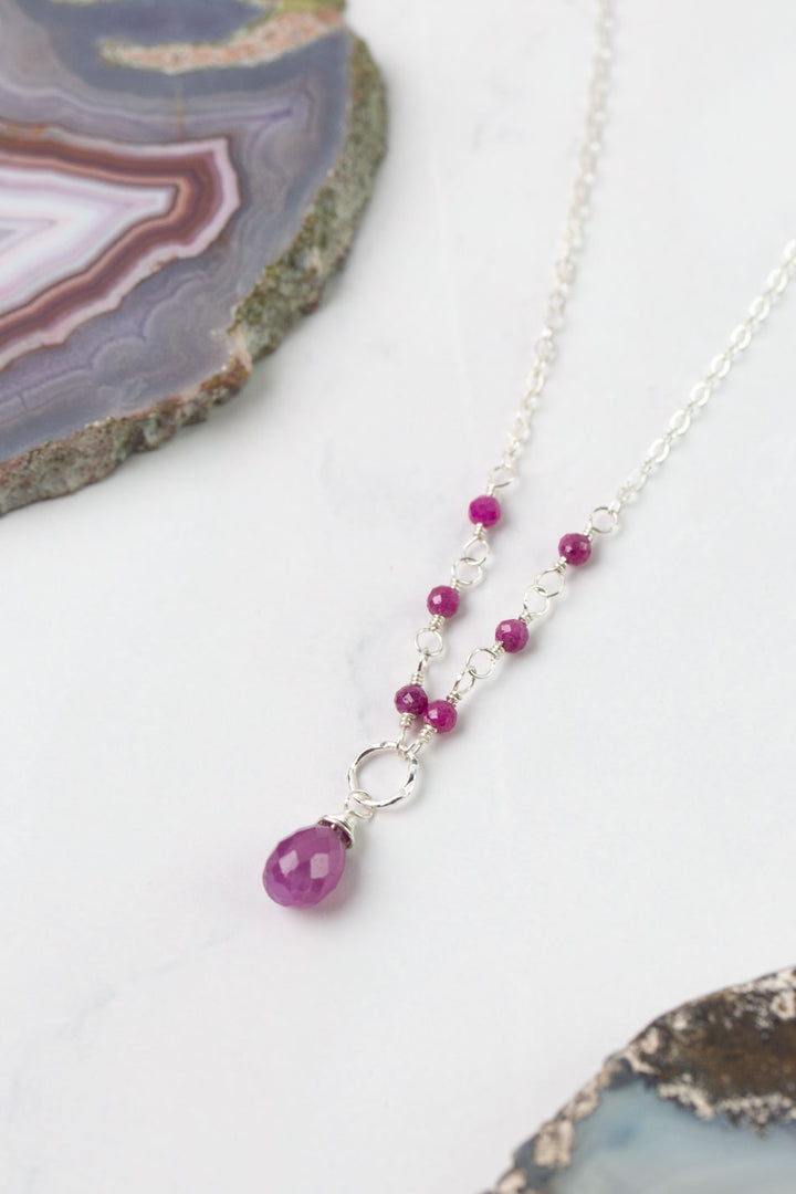 Birthstone 16-18" July Silver Ruby Simple Necklace