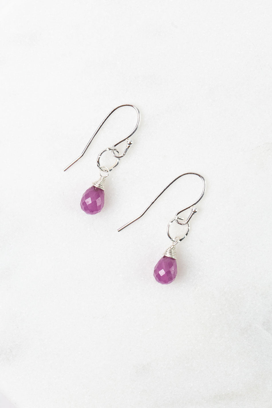 Birthstone July Silver Ruby Simple Earrings