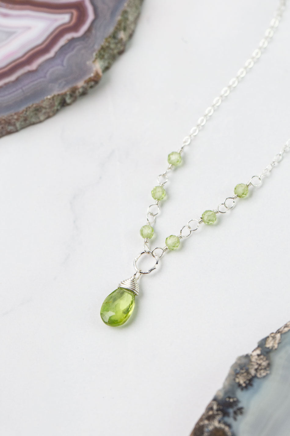 Birthstone 16-18" August Silver Peridot Simple Necklace