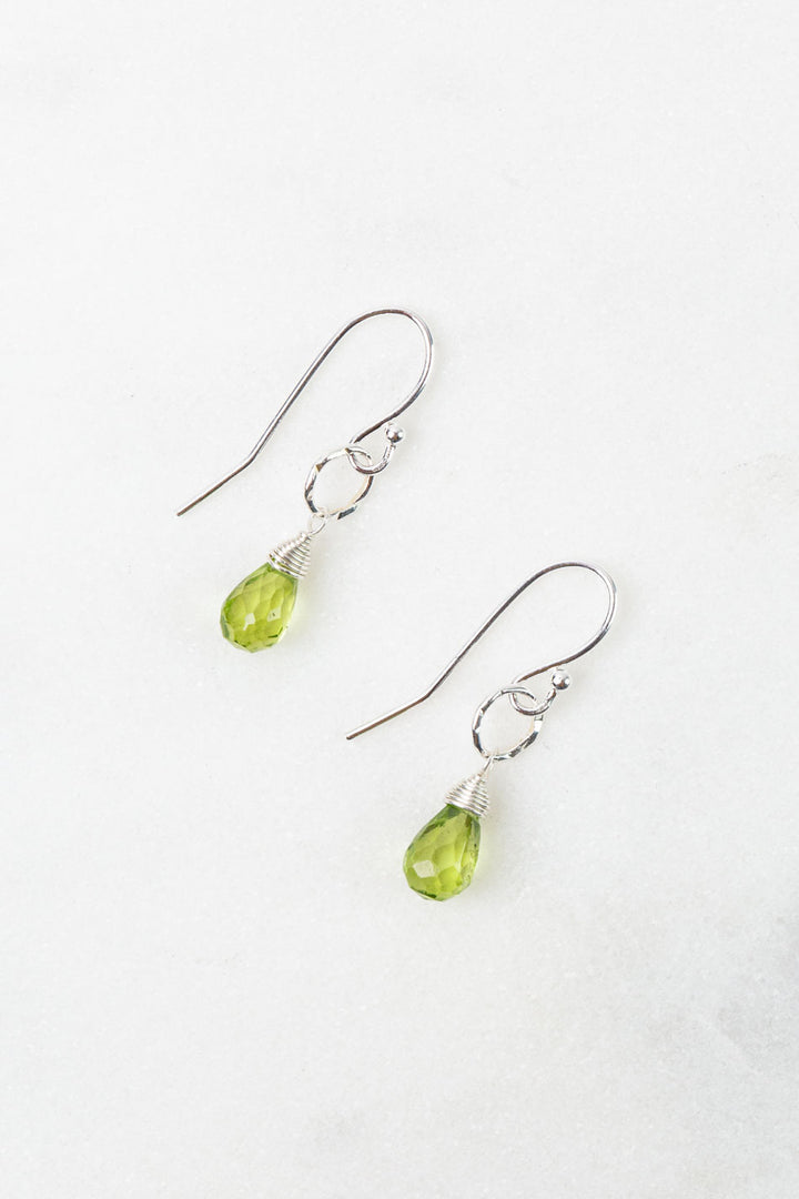 Birthstone August Silver Peridot Simple Earrings