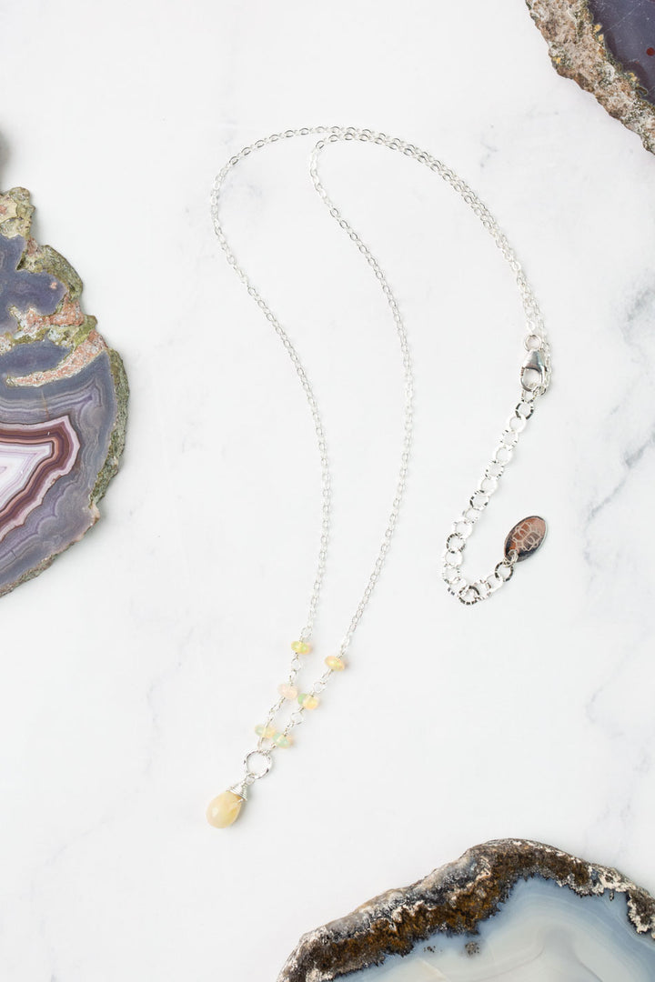 Birthstone 16-18" October Silver Honey Opal Simple Necklace