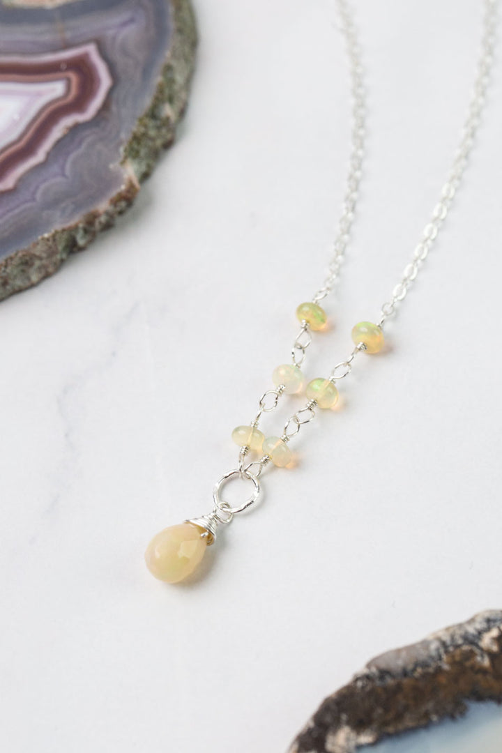 Birthstone 16-18" October Silver Honey Opal Simple Necklace