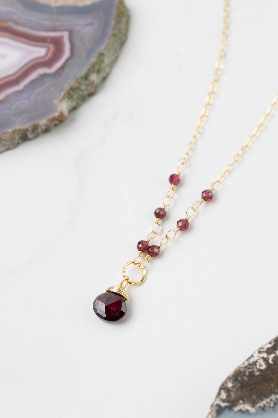 Birthstone 16-18" January Gold Garnet Simple Necklace