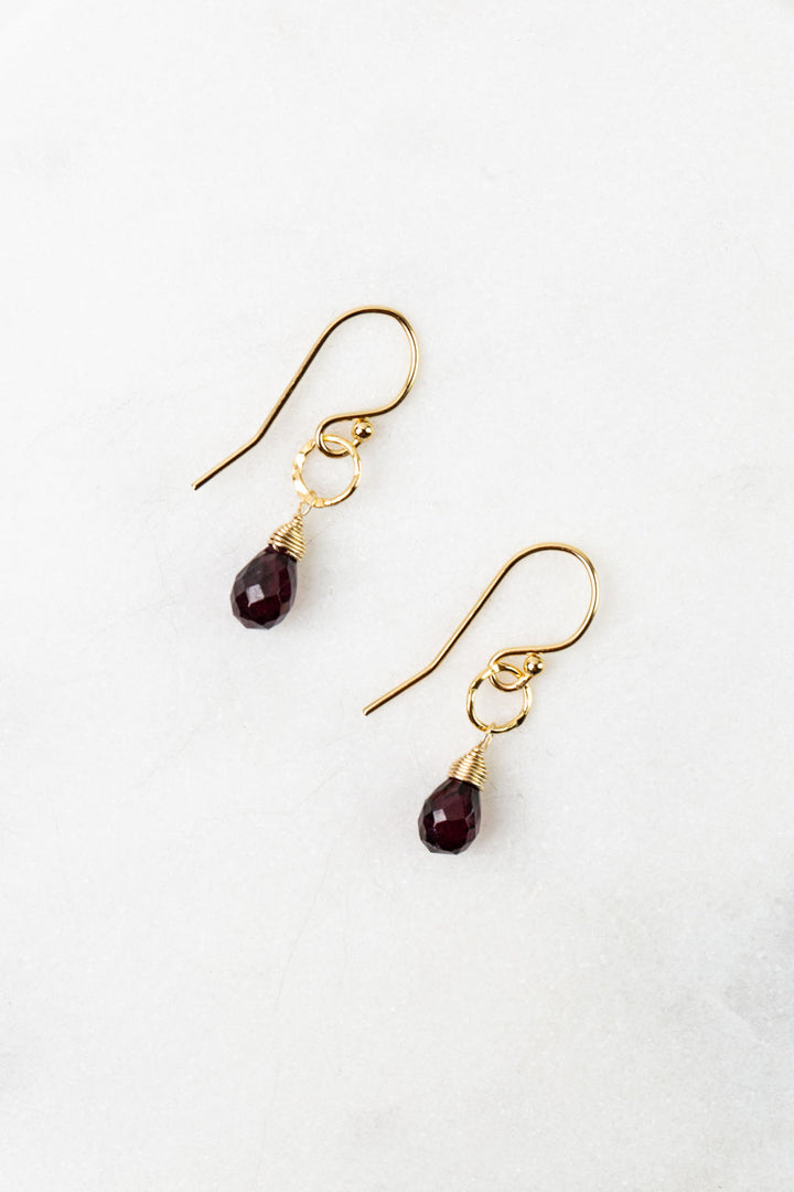 Birthstone January Gold Garnet Simple Earrings