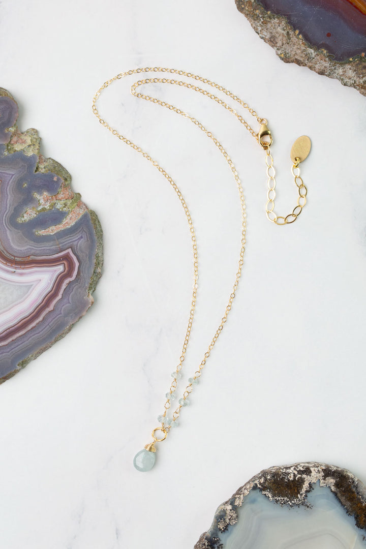 Birthstone 16-18" March Gold Aquamarine Simple Necklace
