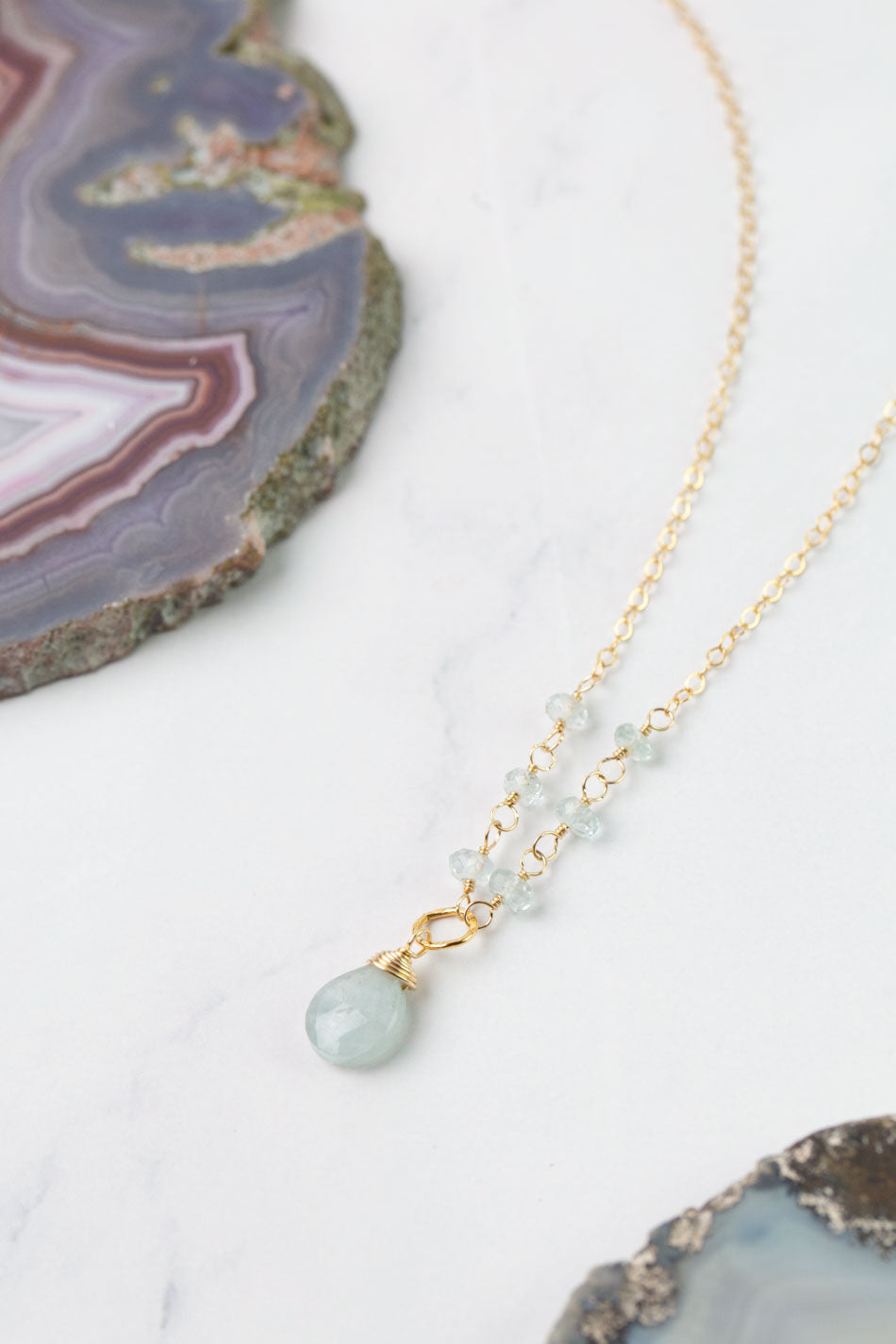 Birthstone 16-18" March Gold Aquamarine Simple Necklace
