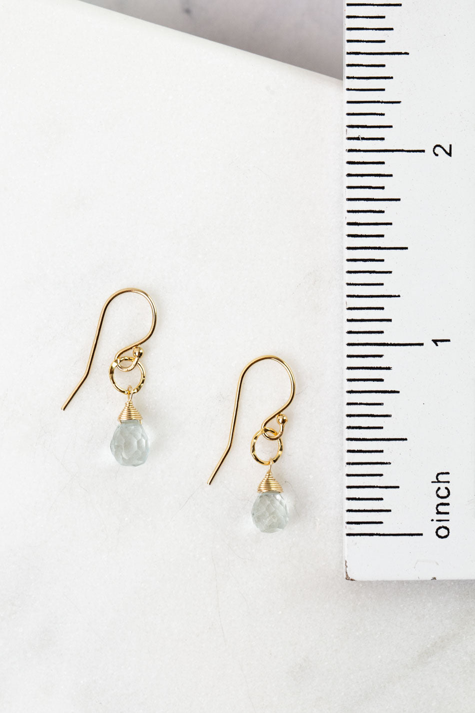 Birthstone March Gold Aquamarine Simple Earrings