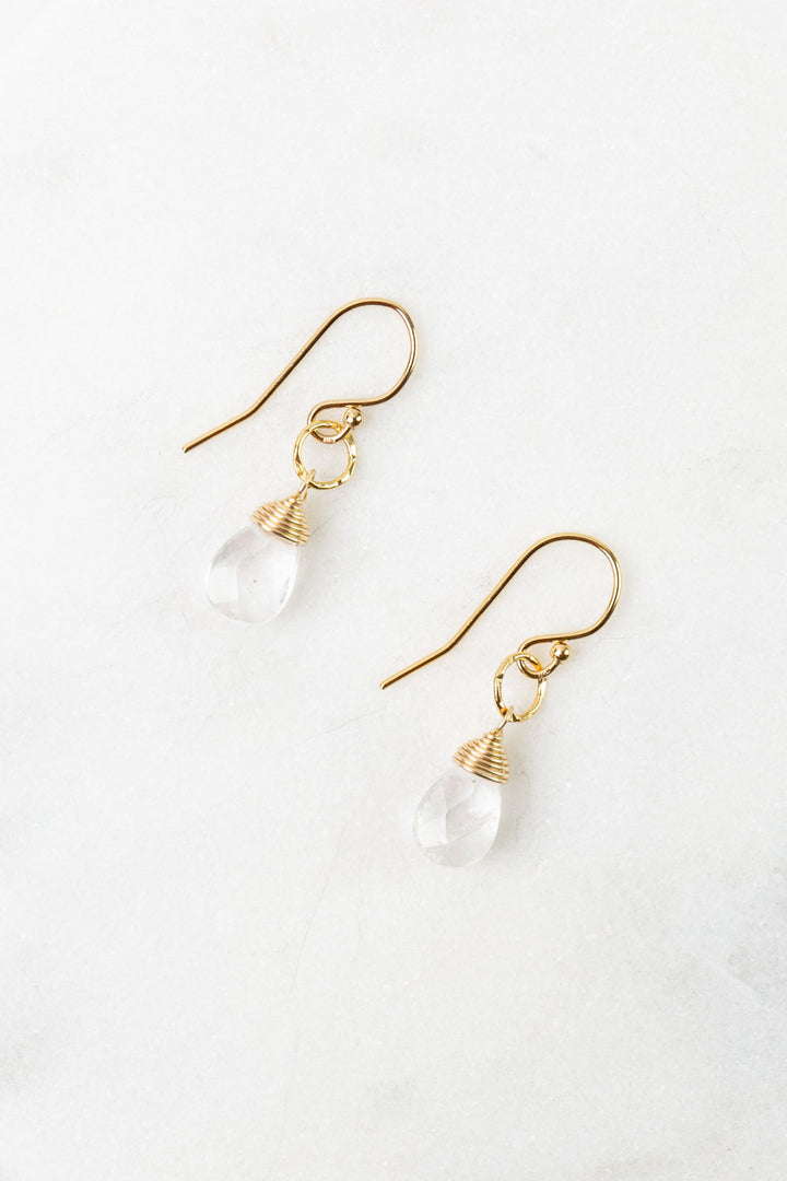 Birthstone April Gold Clear Quartz Simple Earrings