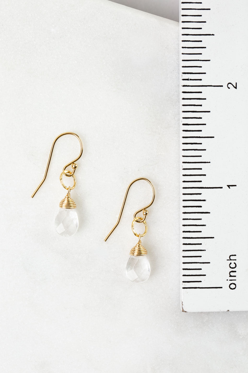 Birthstone April Gold Clear Quartz Simple Earrings