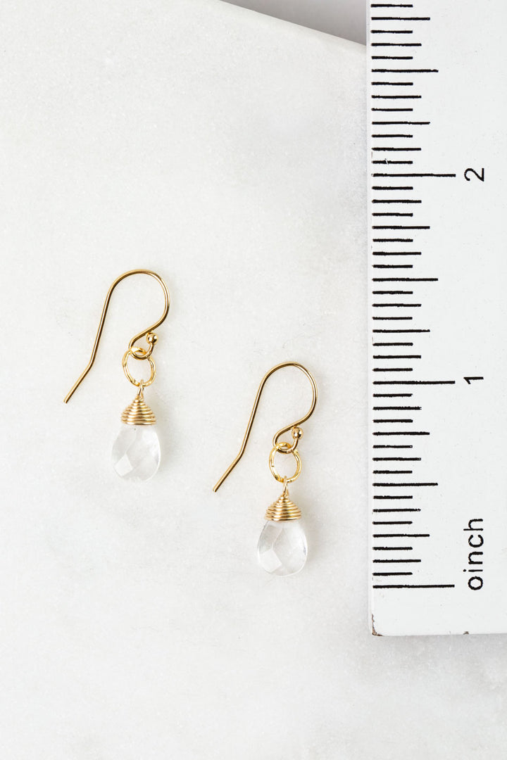 Birthstone April Gold Clear Quartz Simple Earrings