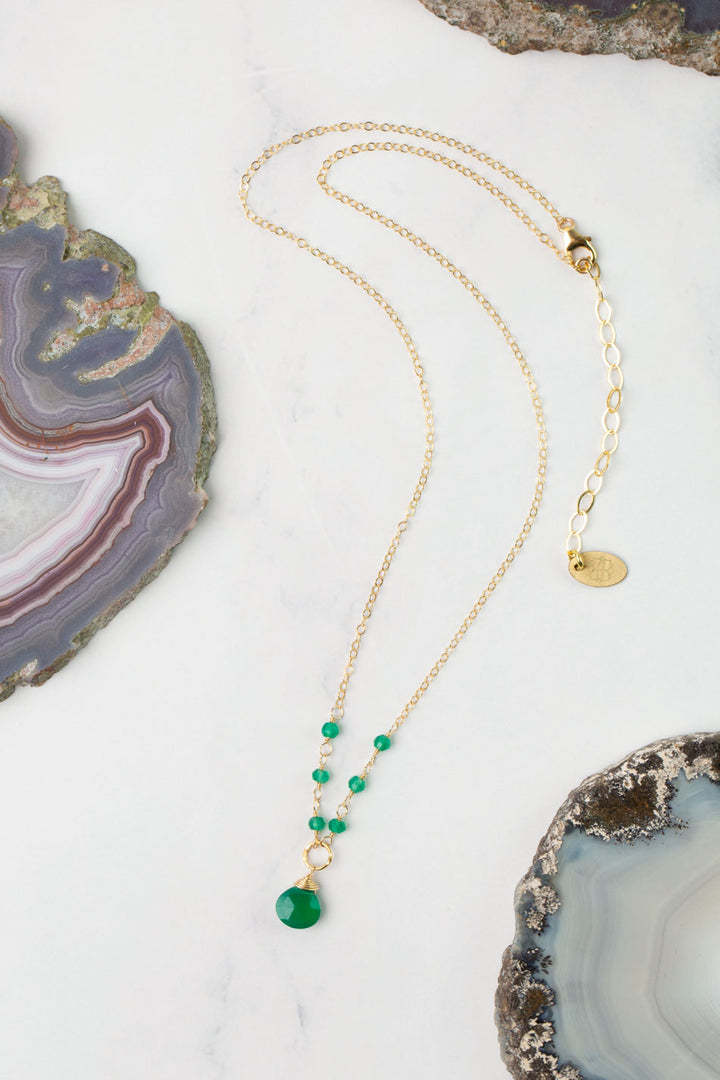 Birthstone 16-18" May Gold Green Onyx Simple Necklace