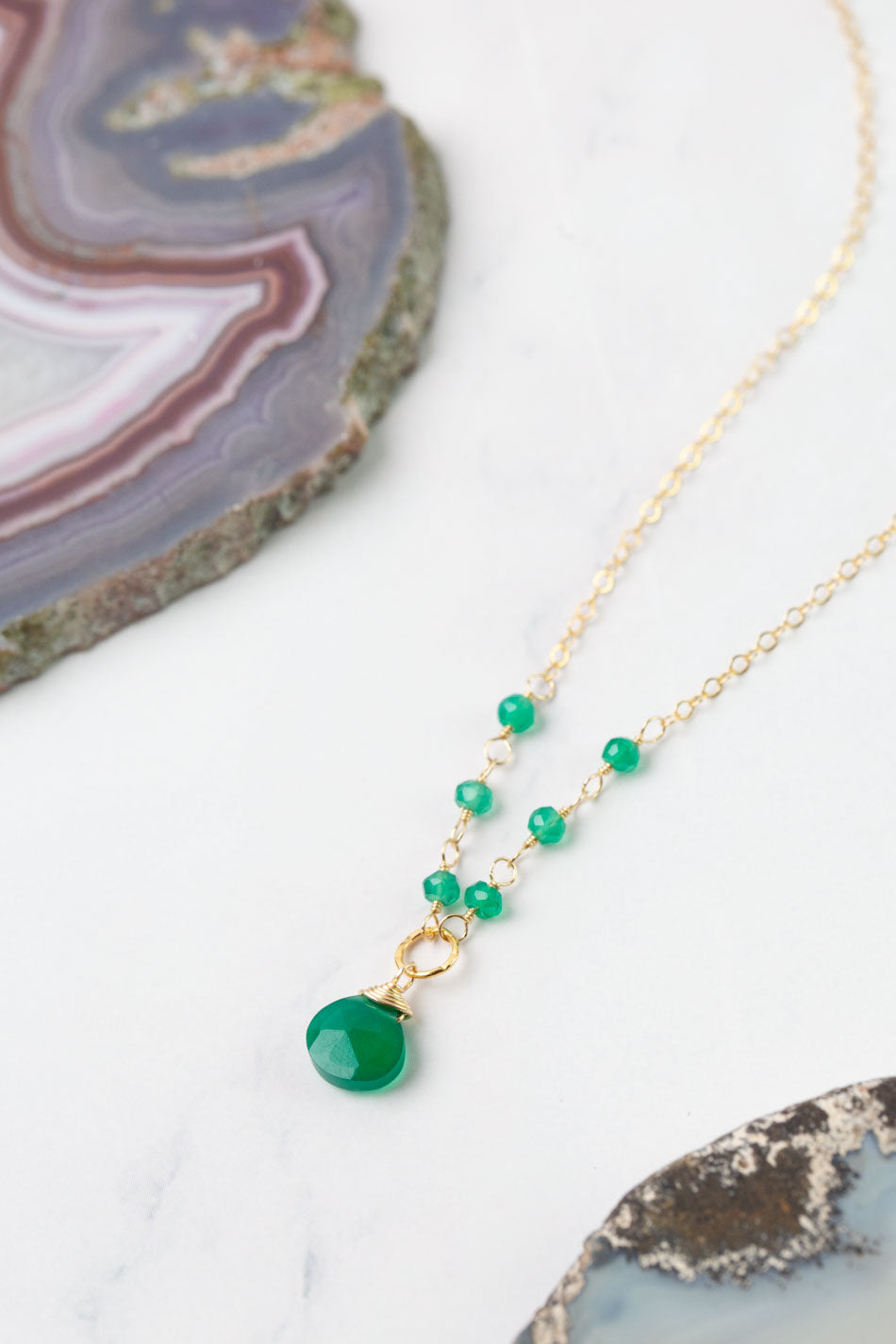 Birthstone 16-18" May Gold Green Onyx Simple Necklace