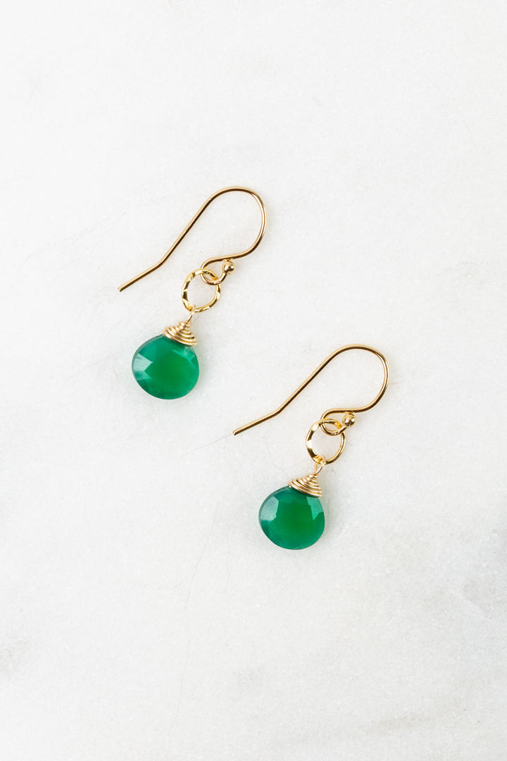 Birthstone May Gold Green Onyx Simple Earrings