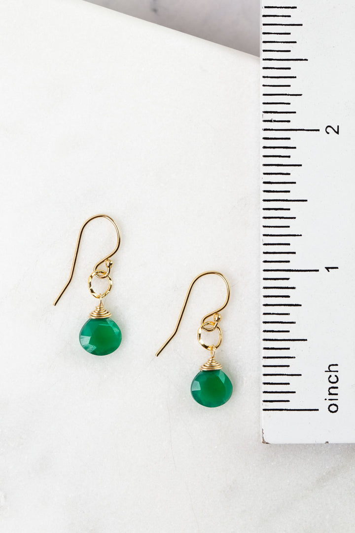 Birthstone May Gold Green Onyx Simple Earrings