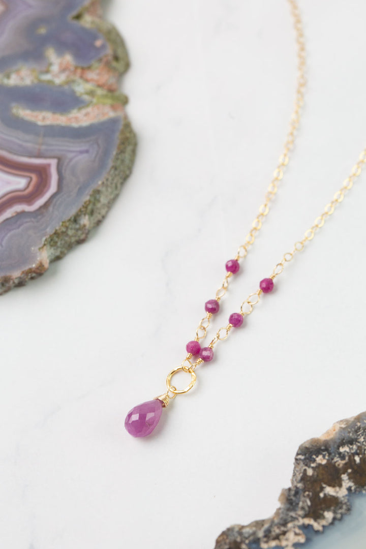 Birthstone 16-18" July Gold Ruby Simple Necklace