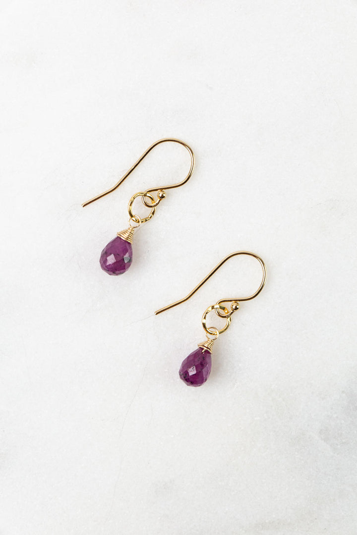 Birthstone July Gold Ruby Simple Earrings
