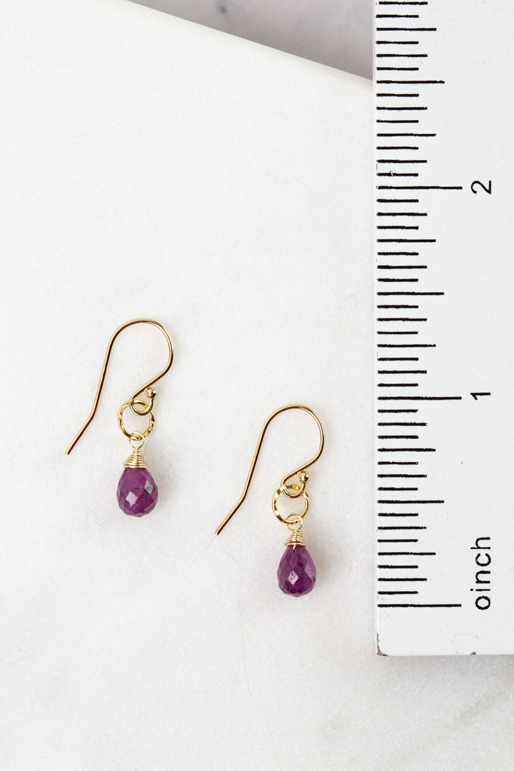 Birthstone July Gold Ruby Simple Earrings