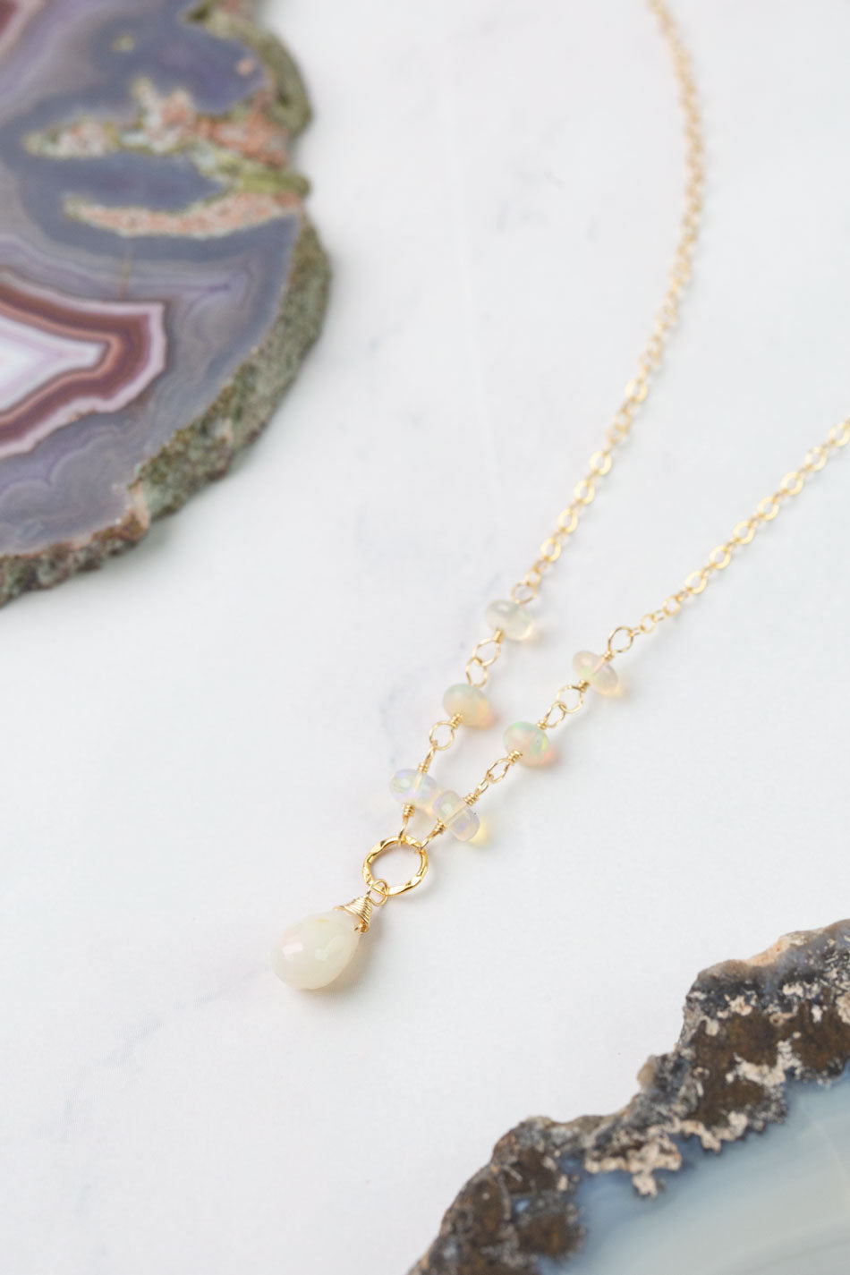 Birthstone 16-18" October Gold Honey Opal Simple Necklace