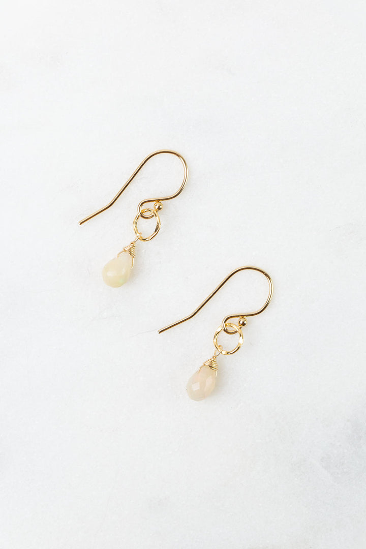 Birthstone October Gold Honey Opal Simple Earrings