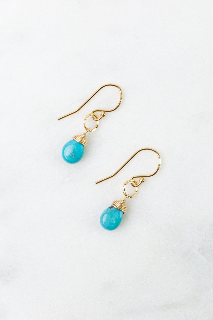 Birthstone December Gold Turquoise Simple Earrings
