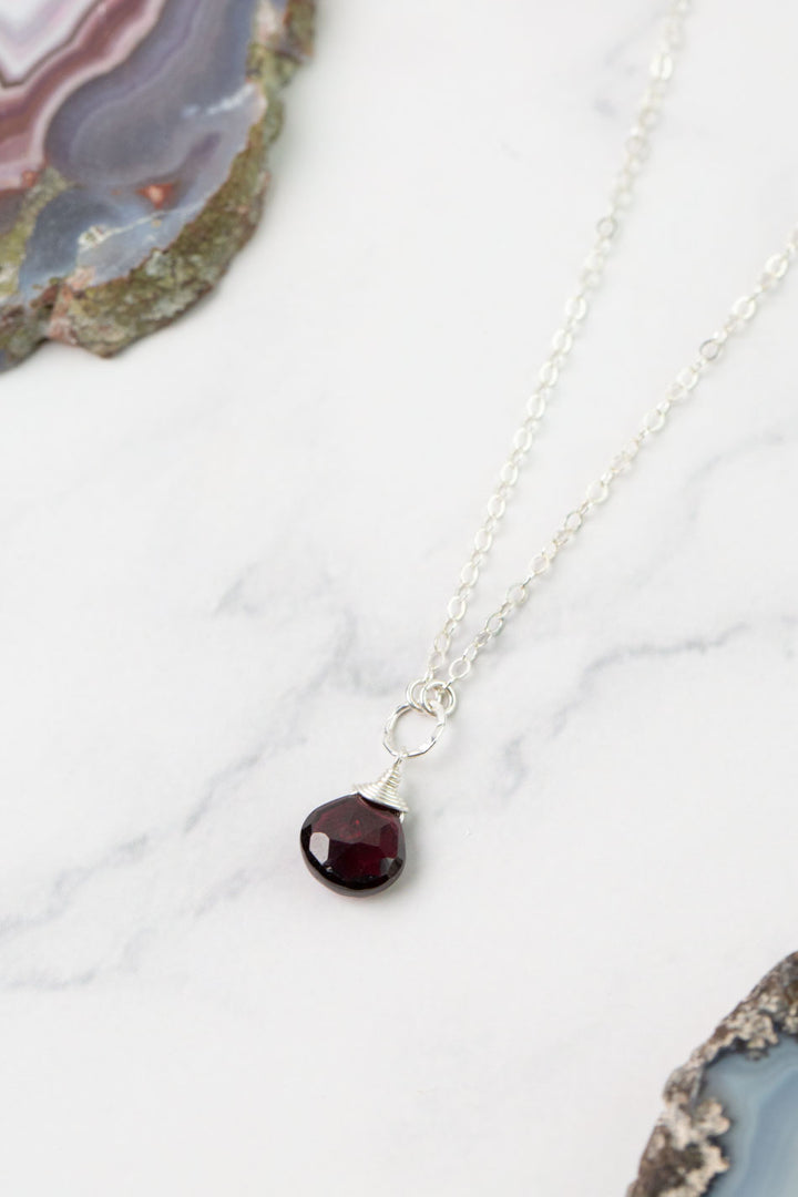 Birthstone 16-18" Jaruary Silver Garnet Solitaire Drop Simple Necklace