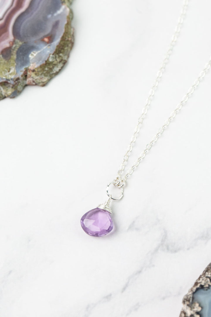Birthstone 16-18" February Silver Amethyst Solitaire Drop Simple Necklace