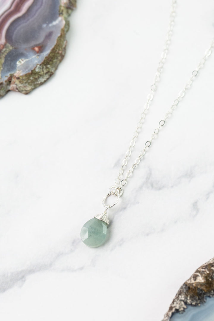 Birthstone 16-18" March Silver Aquamarine Solitaire Drop Simple Necklace