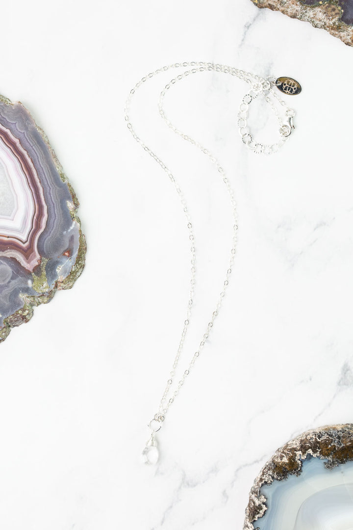 Birthstone 16-18" April Silver Clear Quartz Solitaire Drop Simple Necklace