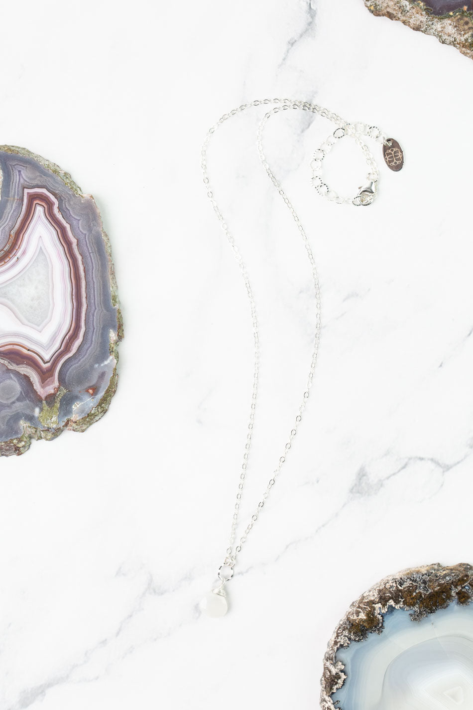 Birthstone 16-18" June Silver Moonstone Solitaire Drop Simple Necklace