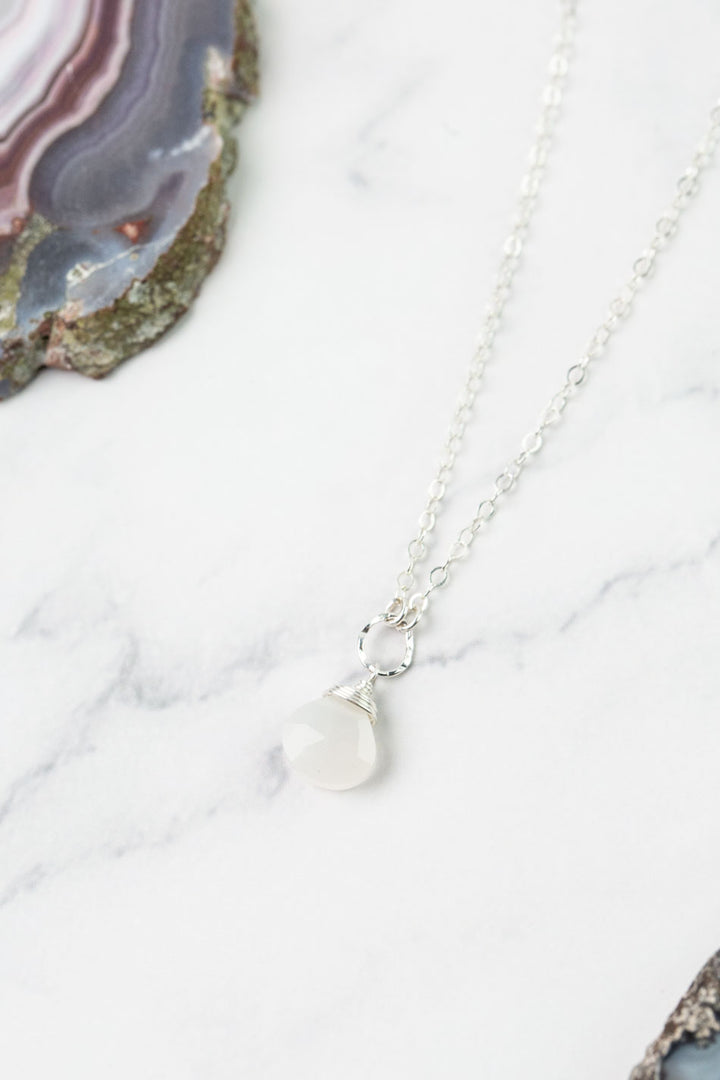 Birthstone 16-18" June Silver Moonstone Solitaire Drop Simple Necklace