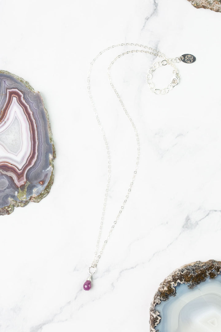 Birthstone 16-18" July Silver Ruby Solitaire Drop Simple Necklace